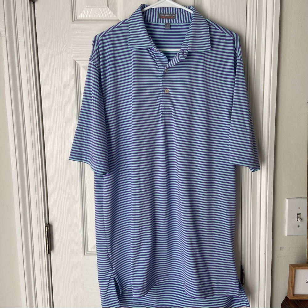 Peter Millar Summer Comfort polo shirt mint-green purple stripe excellent